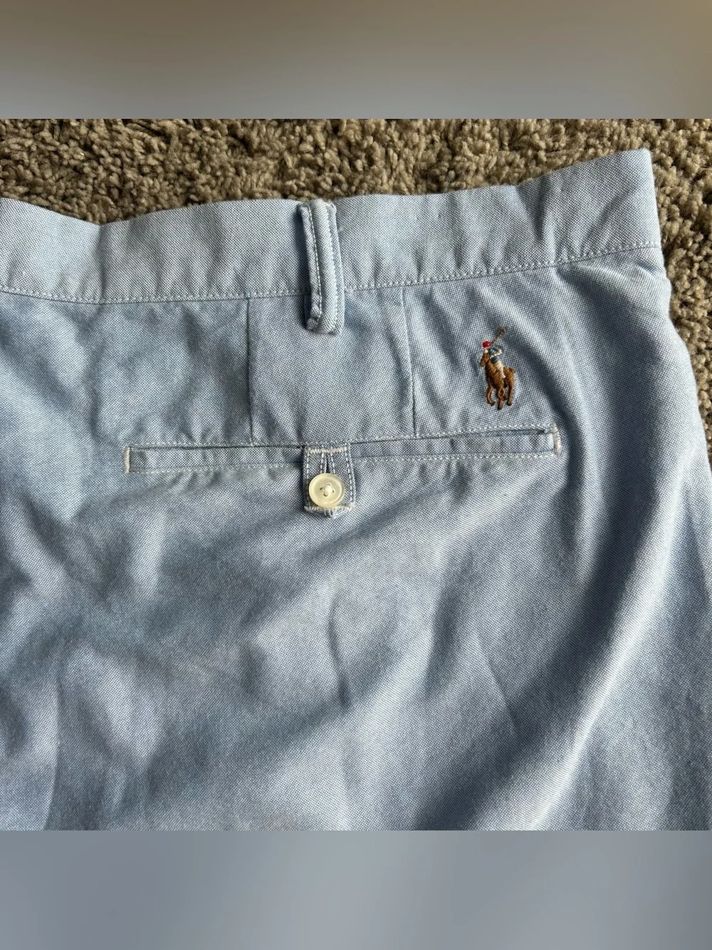 Polo Ralph Lauren Shorts Mens 42x9 Chambray Oxford Light Blue Classic Fit Chino